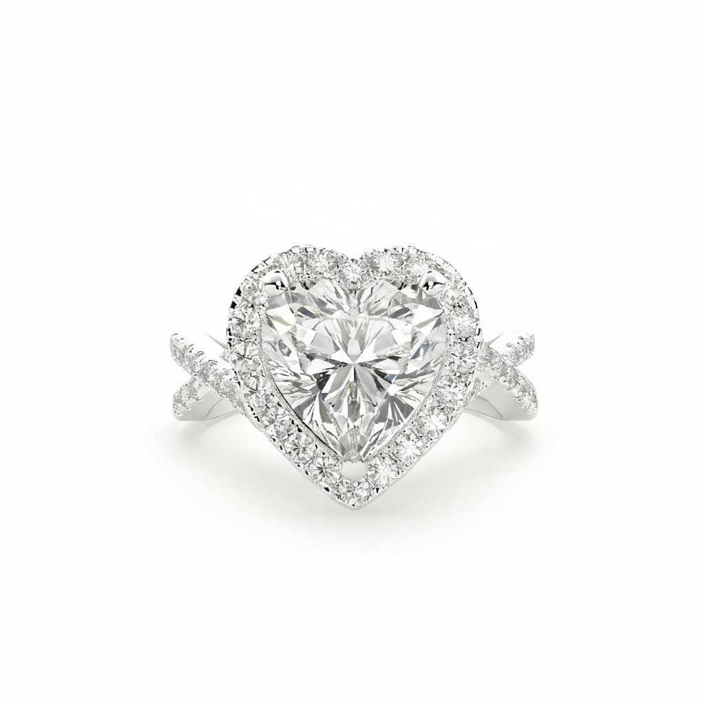 3.9CT Heart Cut VVS Moissanite Pave Split Shank Engagement Ring