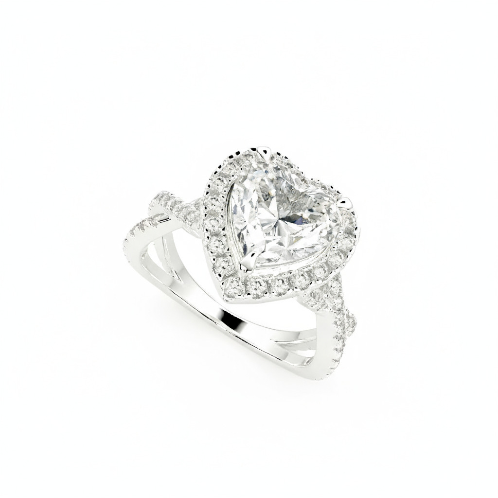 3.9CT Heart Cut VVS Moissanite Pave Split Shank Engagement Ring