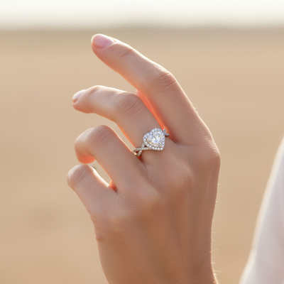 3.9CT Heart Cut VVS Moissanite Pave Split Shank Engagement Ring