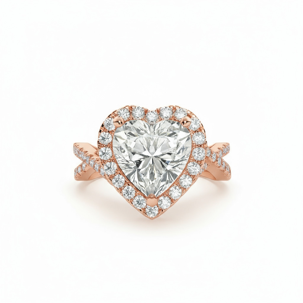 3.9CT Heart Cut VVS Moissanite Pave Split Shank Engagement Ring