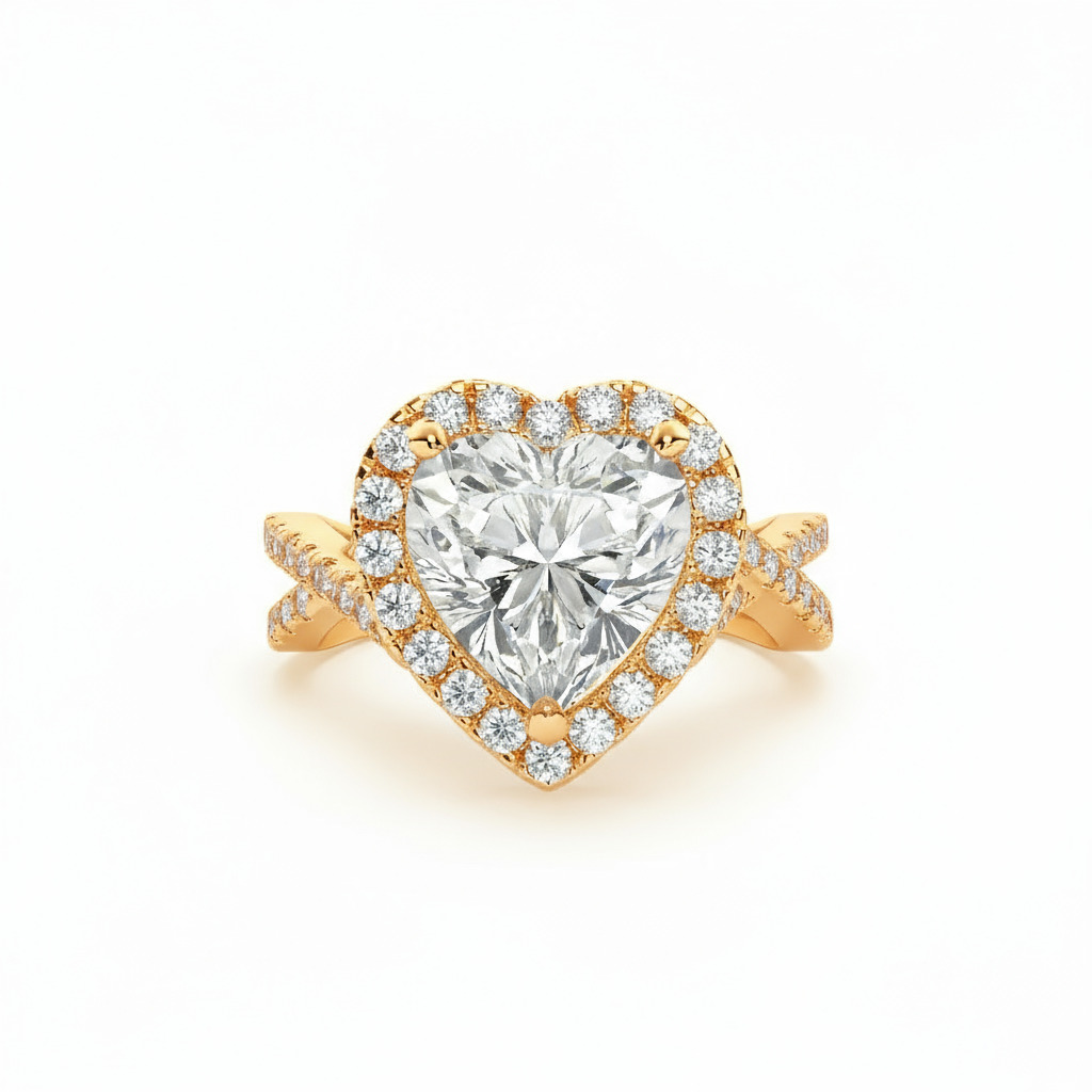 3.9CT Heart Cut VVS Moissanite Pave Split Shank Engagement Ring