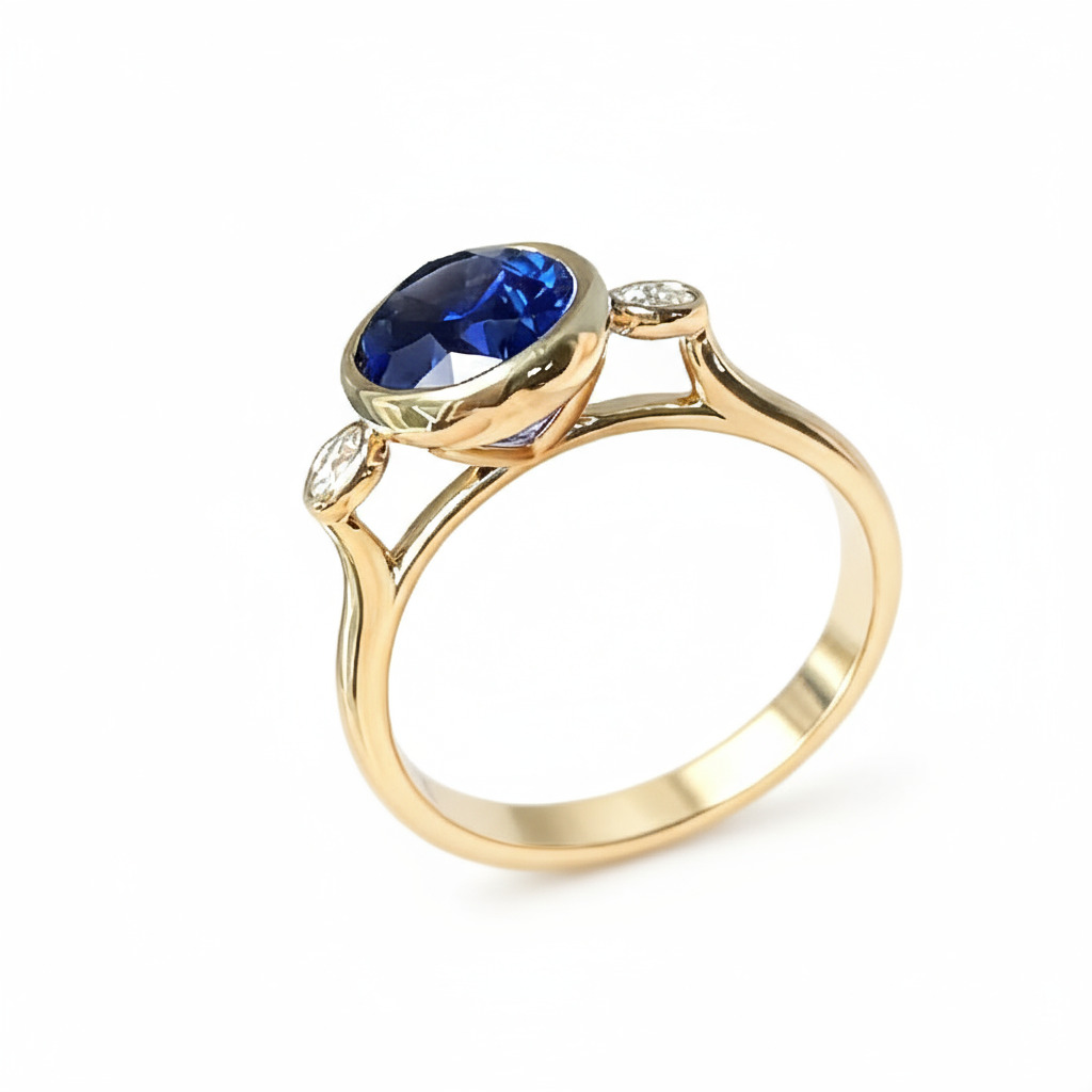 S925 Silver Oval Blue Sapphire Vintage Engagement Ring
