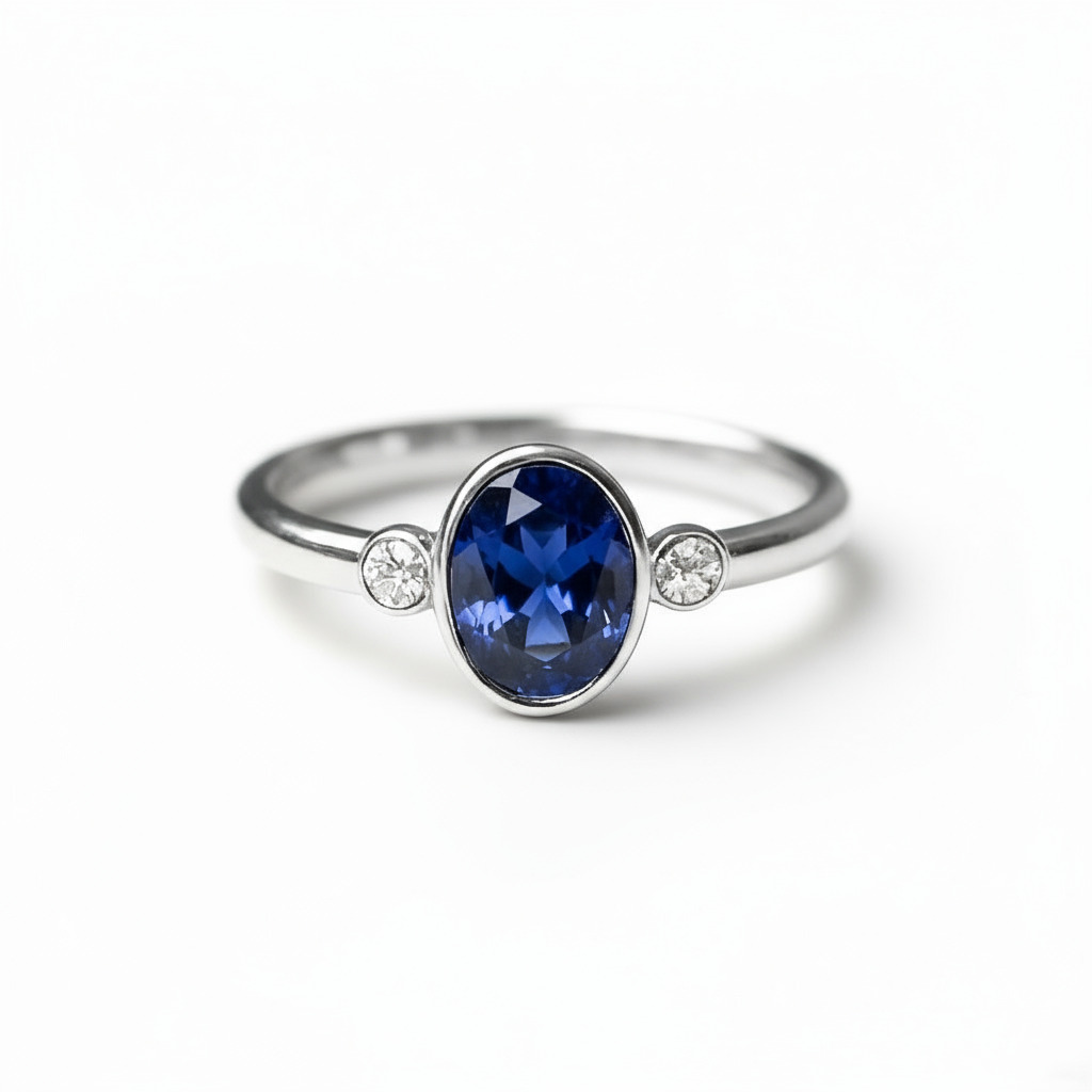 S925 Silver Oval Blue Sapphire Vintage Engagement Ring
