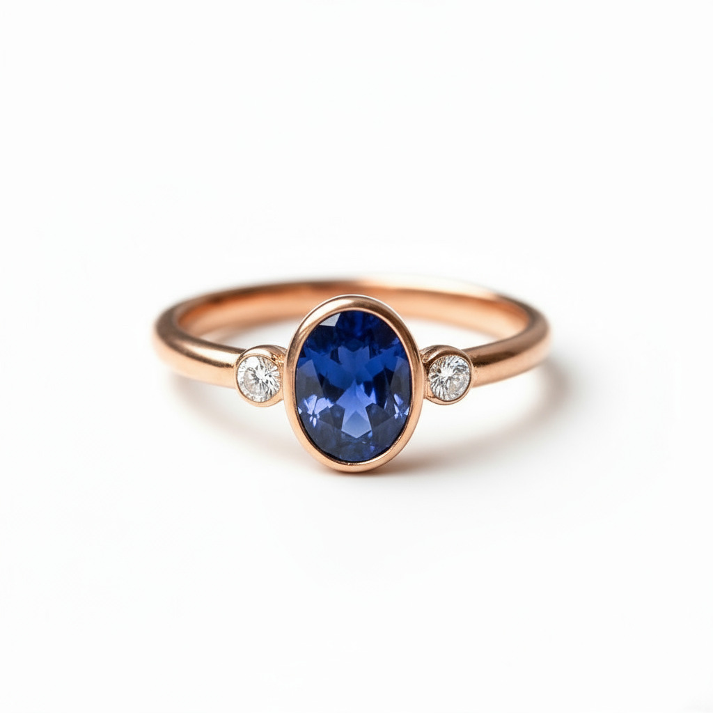 S925 Silver Oval Blue Sapphire Vintage Engagement Ring