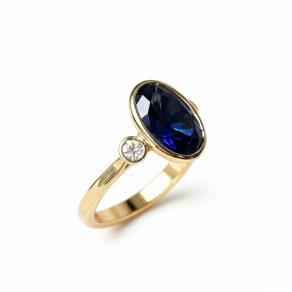 S925 Silver Oval Blue Sapphire Vintage Engagement Ring
