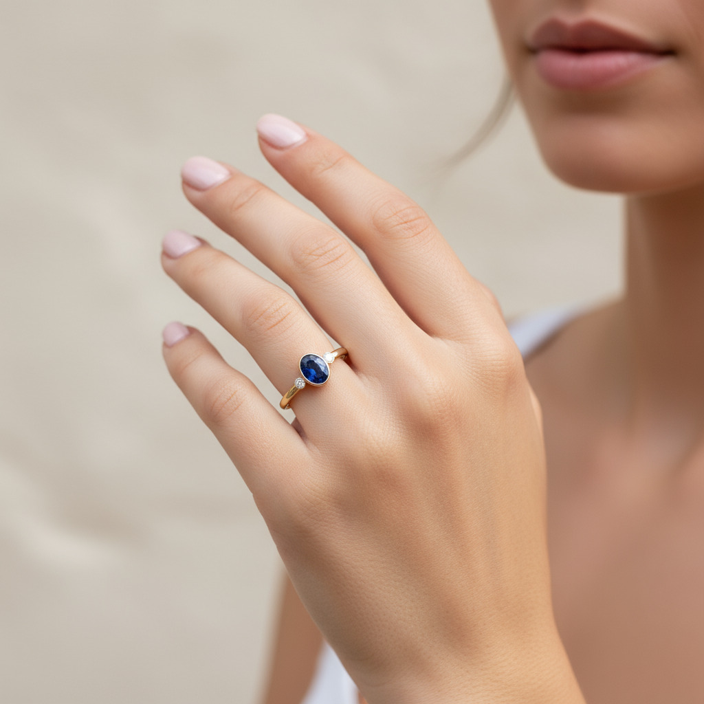 S925 Silver Oval Blue Sapphire Vintage Engagement Ring