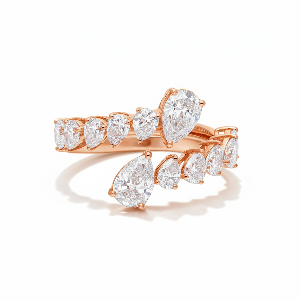 Pear Cut VVS Moissanite Bypass Wedding Ring