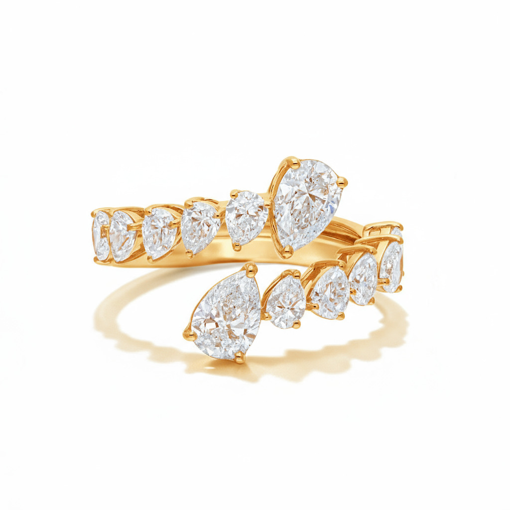 Pear Cut VVS Moissanite Bypass Wedding Ring