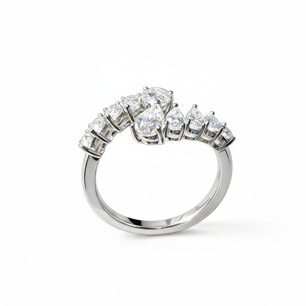 Pear Cut VVS Moissanite Bypass Wedding Ring