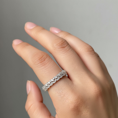 Marquise & Round Cut VVS Moissanite Pave Wedding Band