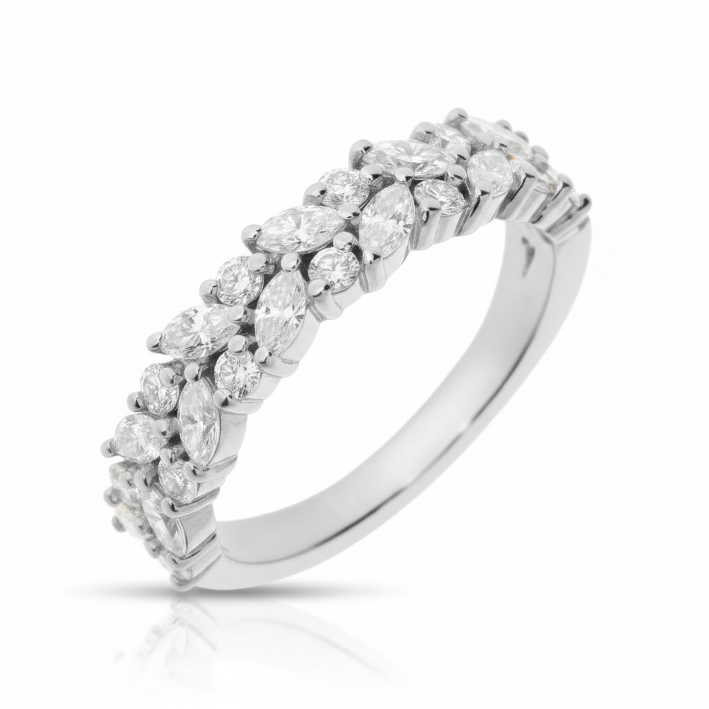 Marquise & Round Cut VVS Moissanite Pave Wedding Band