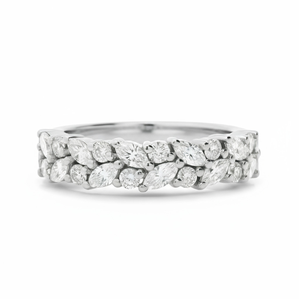 Marquise & Round Cut VVS Moissanite Pave Wedding Band