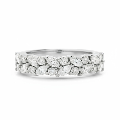 Marquise & Round Cut VVS Moissanite Pave Wedding Band