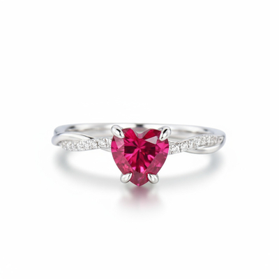 S925 Silver Heart Shaped Ruby Engagement Ring