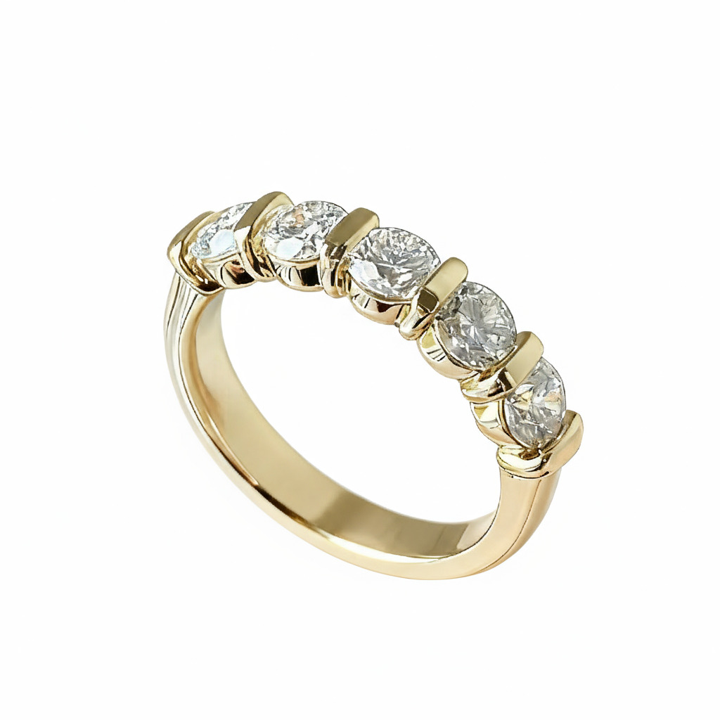 Five Stone Round Cut VVS Moissanite Wedding Band