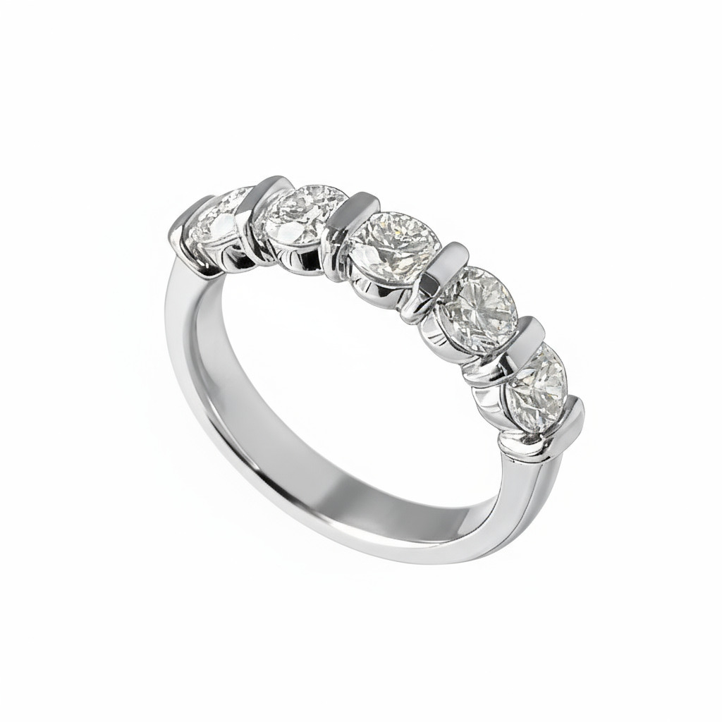 Five Stone Round Cut VVS Moissanite Wedding Band