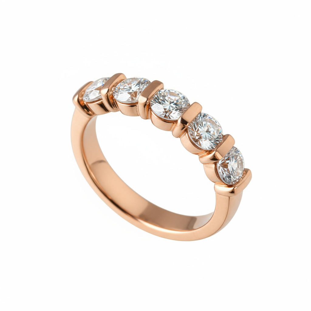 Five Stone Round Cut VVS Moissanite Wedding Band