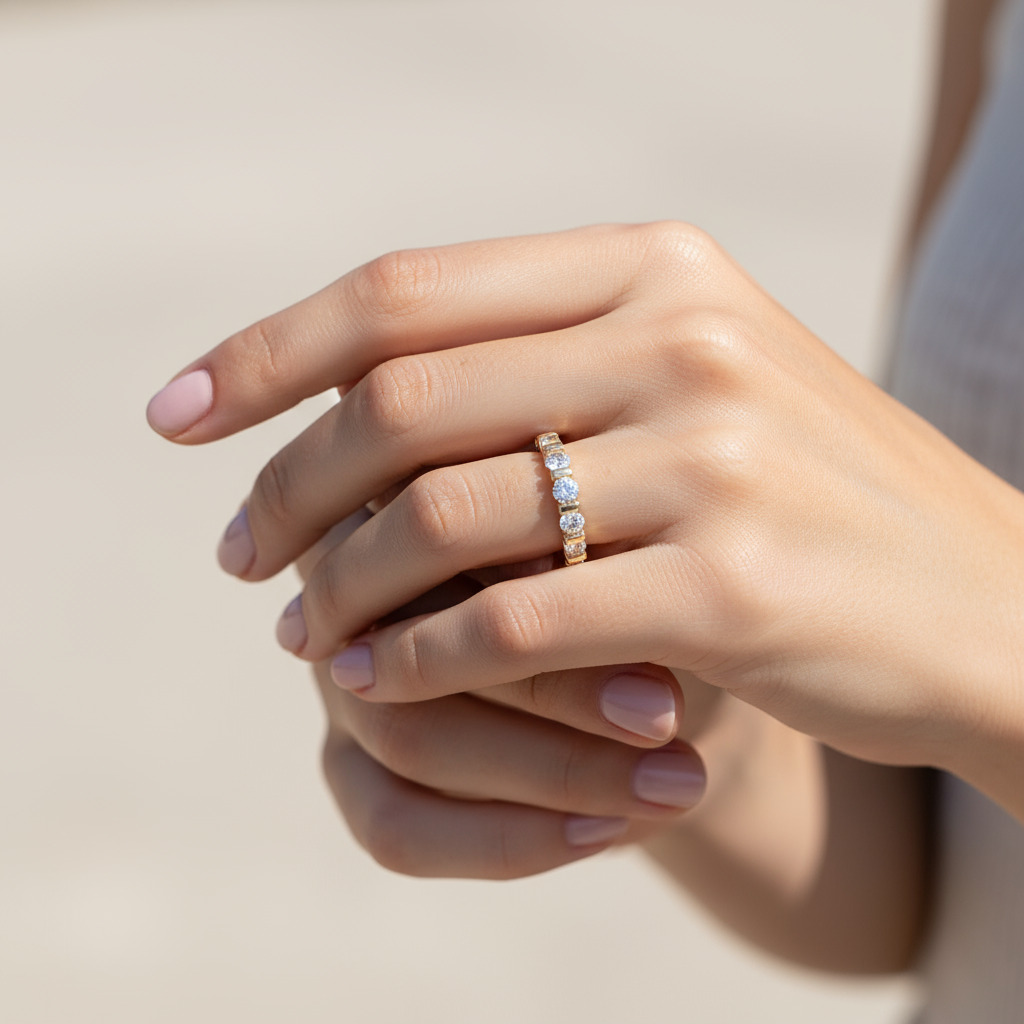 Five Stone Round Cut VVS Moissanite Wedding Band