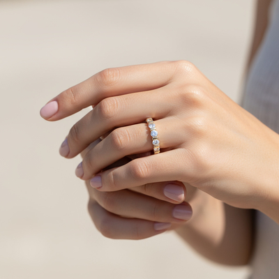 Five Stone Round Cut VVS Moissanite Wedding Band