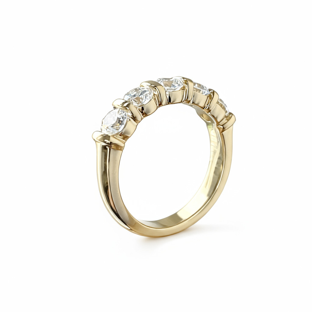 Five Stone Round Cut VVS Moissanite Wedding Band