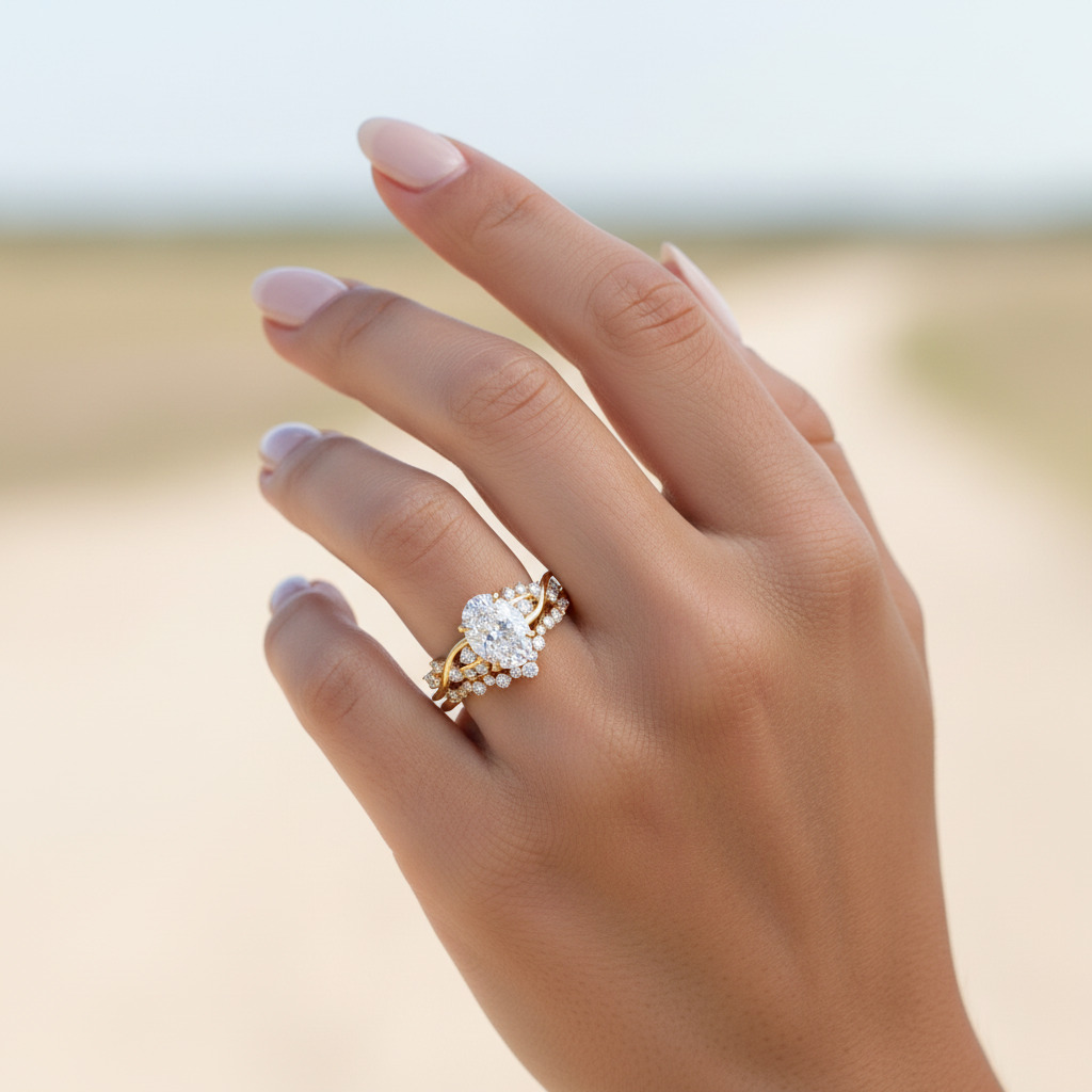 5.71CT Oval Cut VVS Moissanite Engagement Ring Set