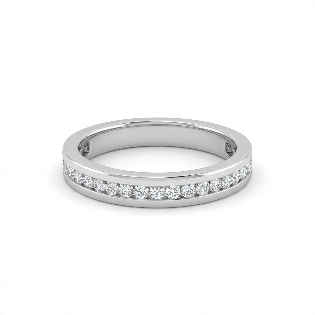 Round Cut  VVS Moissanite Channle Set Wedding Band