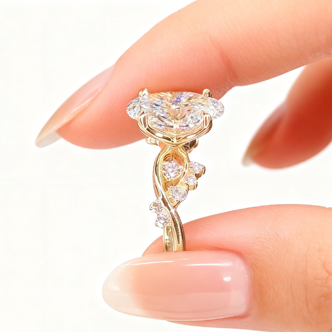 5.82CT Oval Cut VVS Moissanite Cluster Engagement Ring