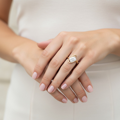 Emerald Cut VVS Moissanite Solitaire Engagement Ring