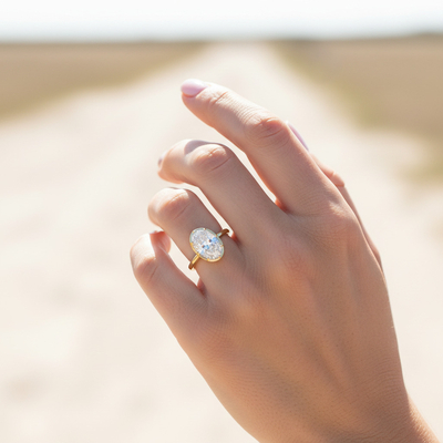 Oval Cut VVS Moissanite Bezel Set Engagement Ring