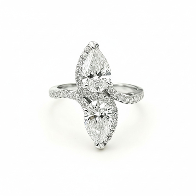 Pear Cut Two Stone VVS Moissanite Pave Engagement Ring Pear Cut Two Stone VVS Moissanite Pave Engagement Ring