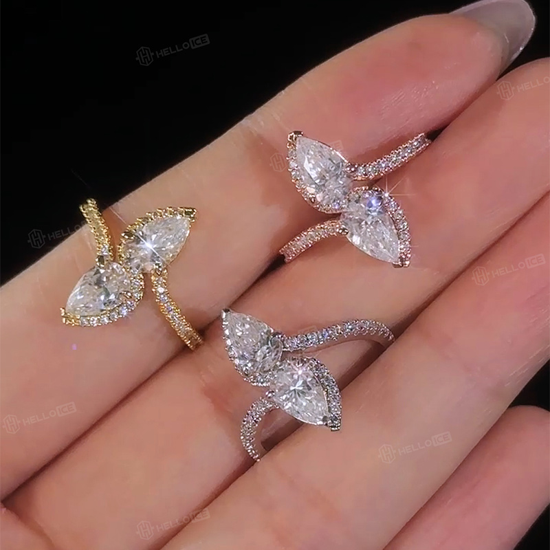 Pear Cut Two Stone VVS Moissanite Pave Engagement Ring Pear Cut Two Stone VVS Moissanite Pave Engagement Ring