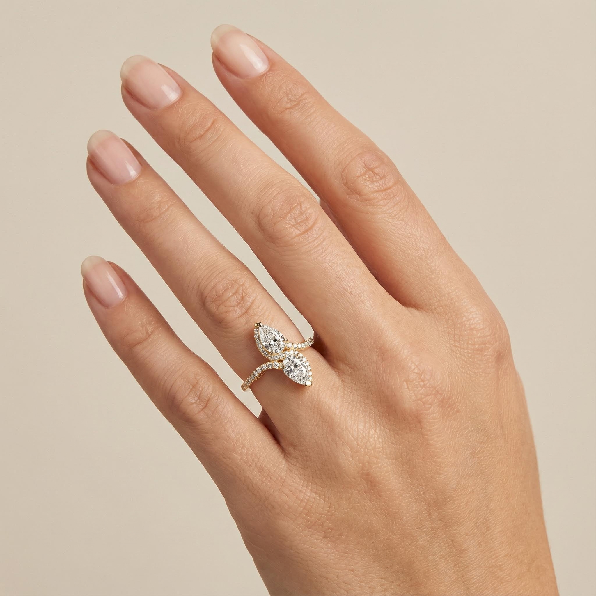 Pear Cut Two Stone VVS Moissanite Pave Engagement Ring Pear Cut Two Stone VVS Moissanite Pave Engagement Ring