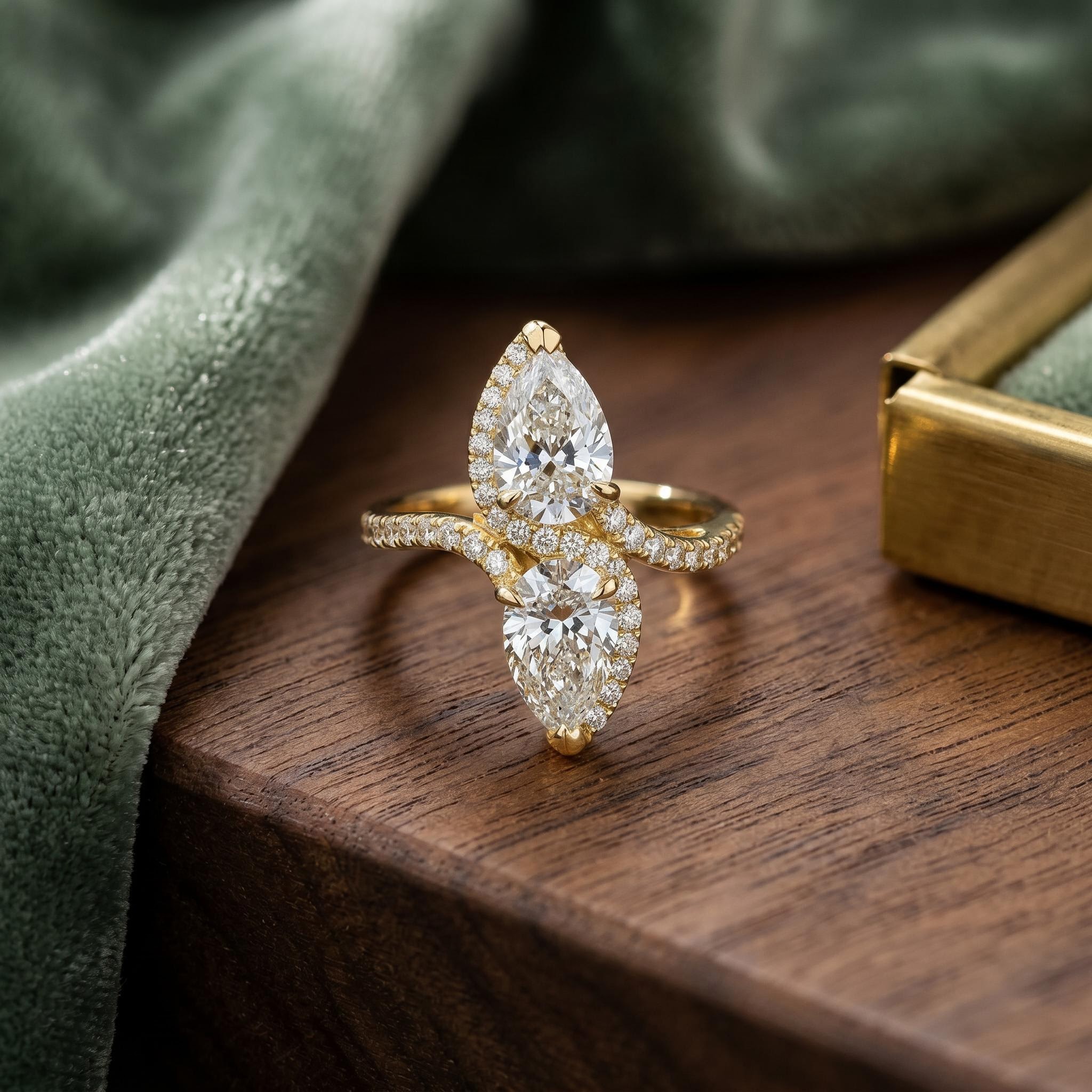 2.25ct. tw. Pear Cut Two Stone VVS Moissanite Pave Engagement Ring