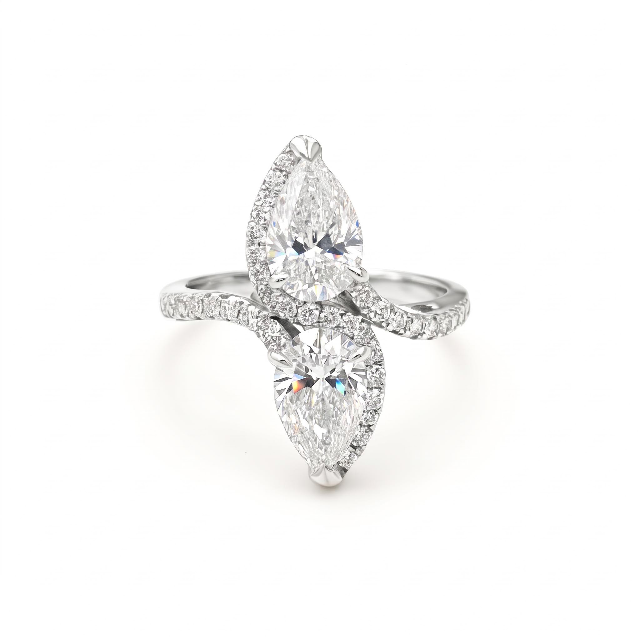 2.25ct. tw. Pear Cut Two Stone VVS Moissanite Pave Engagement Ring 2.25ct. tw. Pear Cut Two Stone VVS Moissanite Pave Engagement Ring
