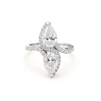 2.25ct. tw. Pear Cut Two Stone VVS Moissanite Pave Engagement Ring
