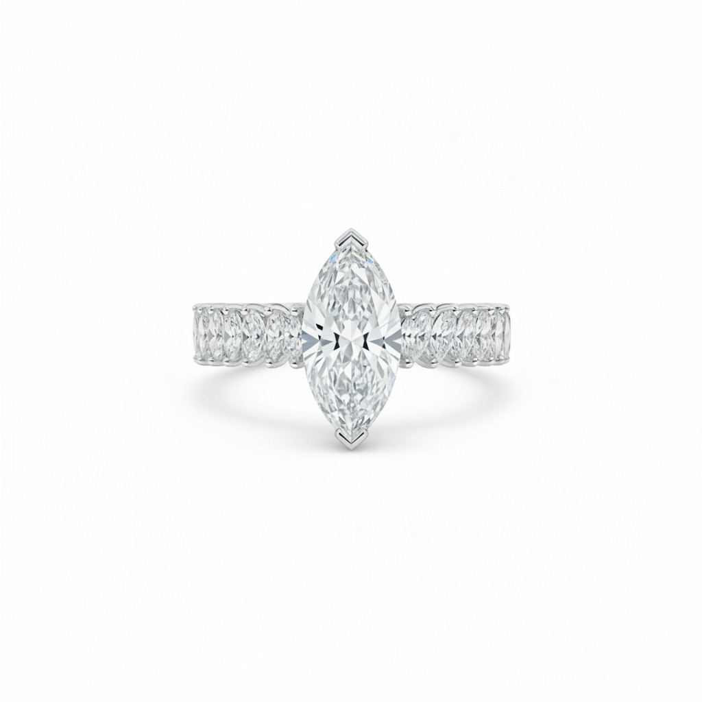 6.18CT Marquise Cut VVS Moissanite Pave Engagement Ring