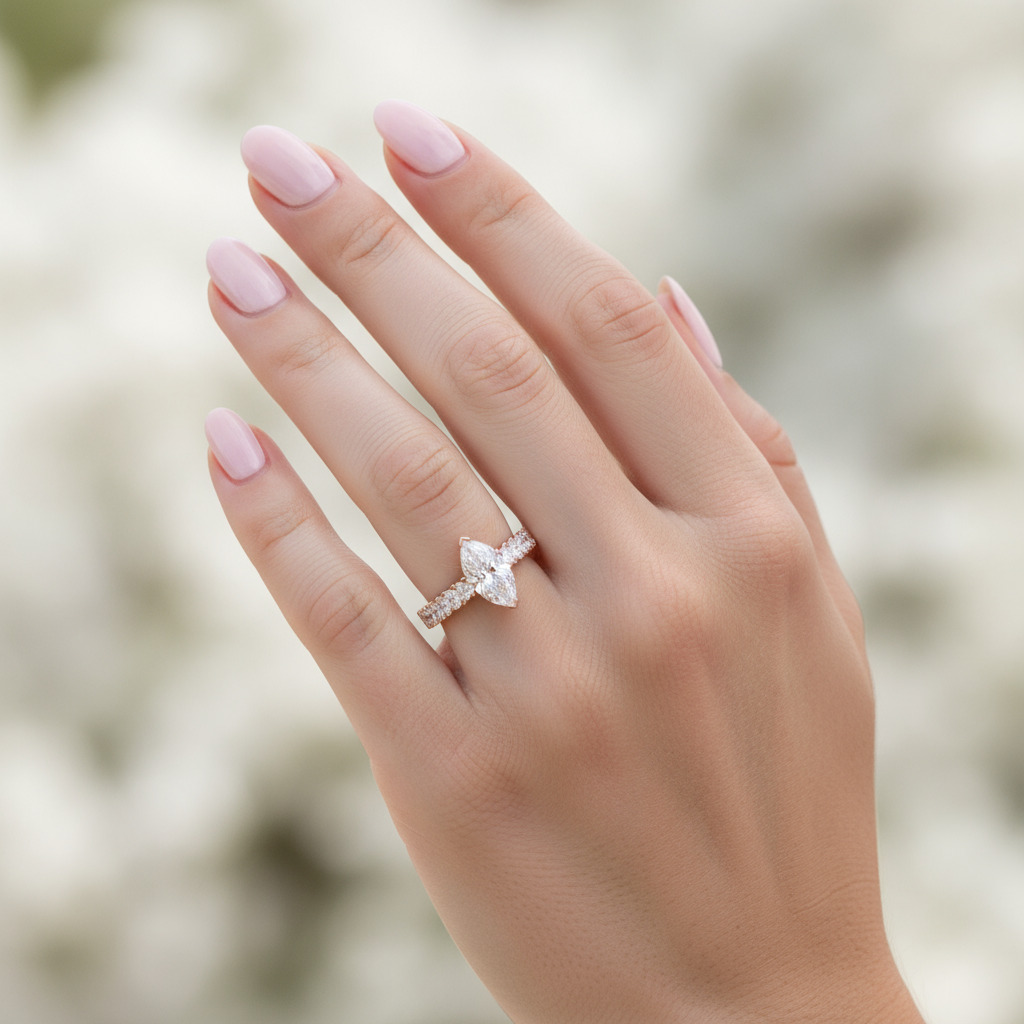 6.18CT Marquise Cut VVS Moissanite Pave Engagement Ring