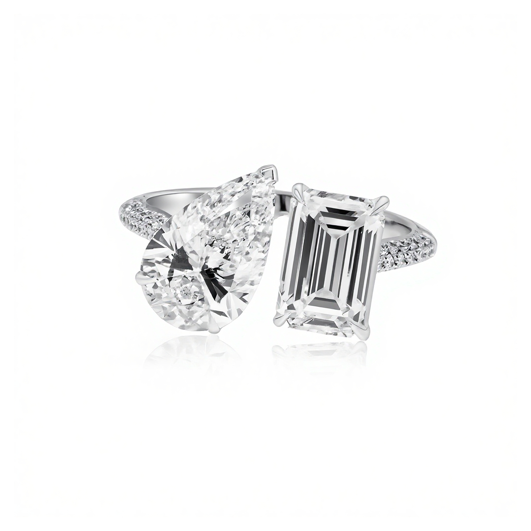 Pear & Emerald Cut VVS Moissanite Pave Engagement Ring Pear & Emerald Cut VVS Moissanite Pave Engagement Ring