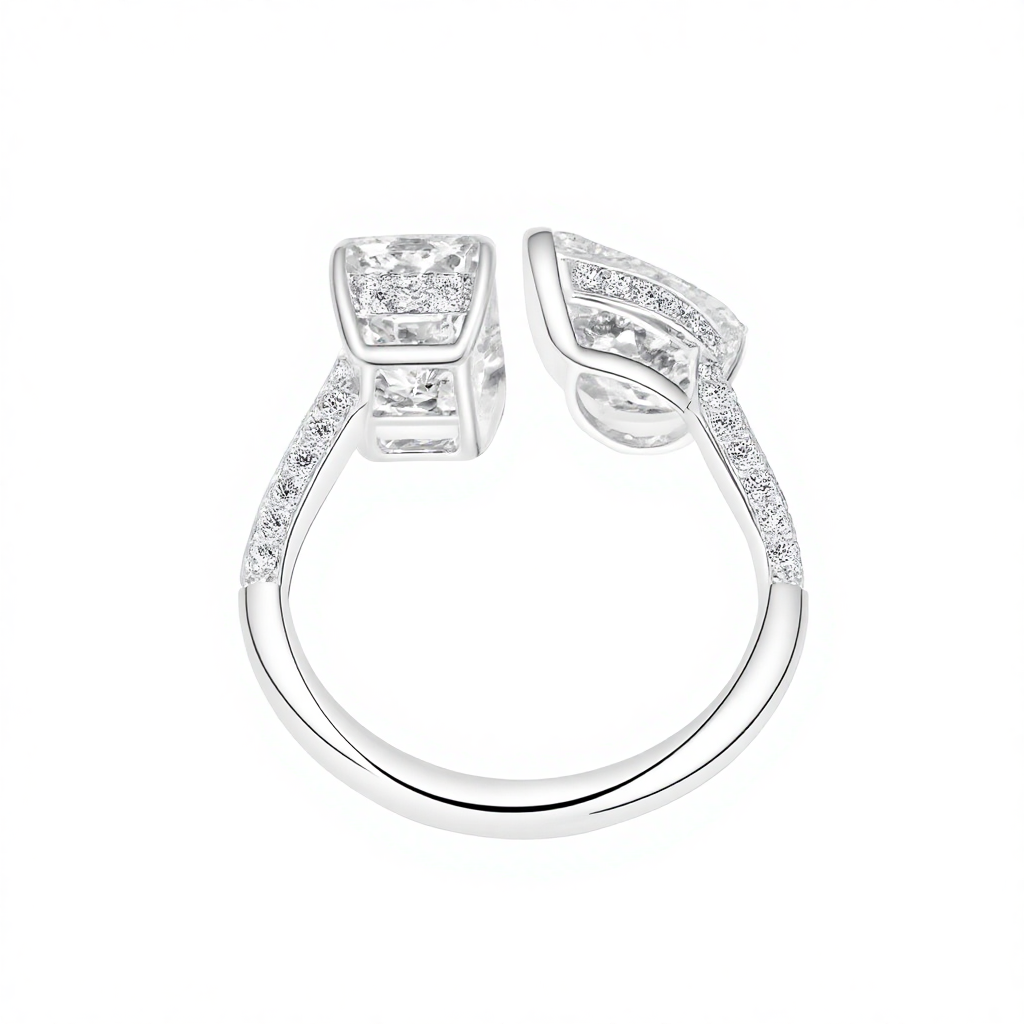 Pear & Emerald Cut VVS Moissanite Pave Engagement Ring Pear & Emerald Cut VVS Moissanite Pave Engagement Ring