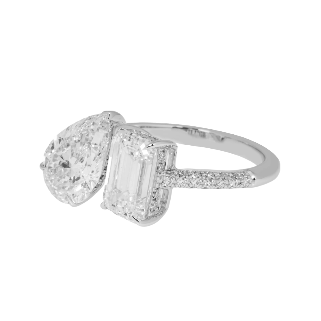 Pear & Emerald Cut VVS Moissanite Pave Engagement Ring Pear & Emerald Cut VVS Moissanite Pave Engagement Ring