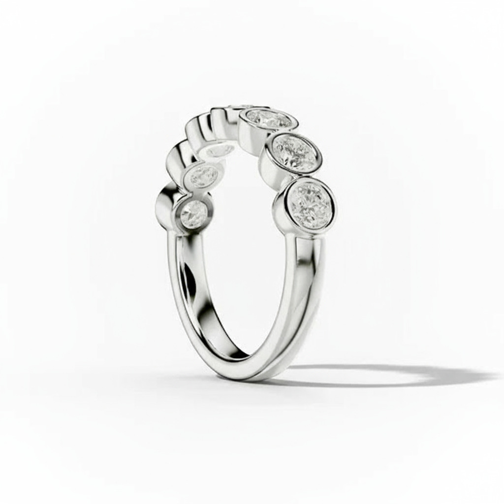 Bezel Set Round Cut VVS Moissanite Wedding Band Bezel Set Round Cut VVS Moissanite Wedding Band