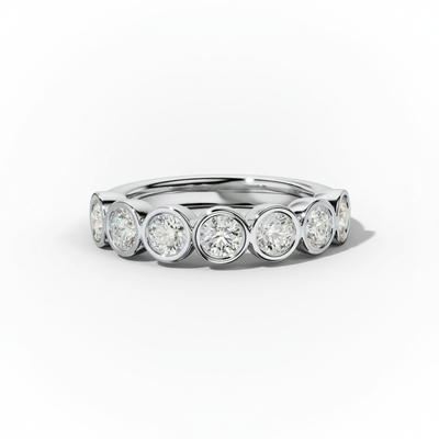 Bezel Set Round Cut VVS Moissanite Wedding Band