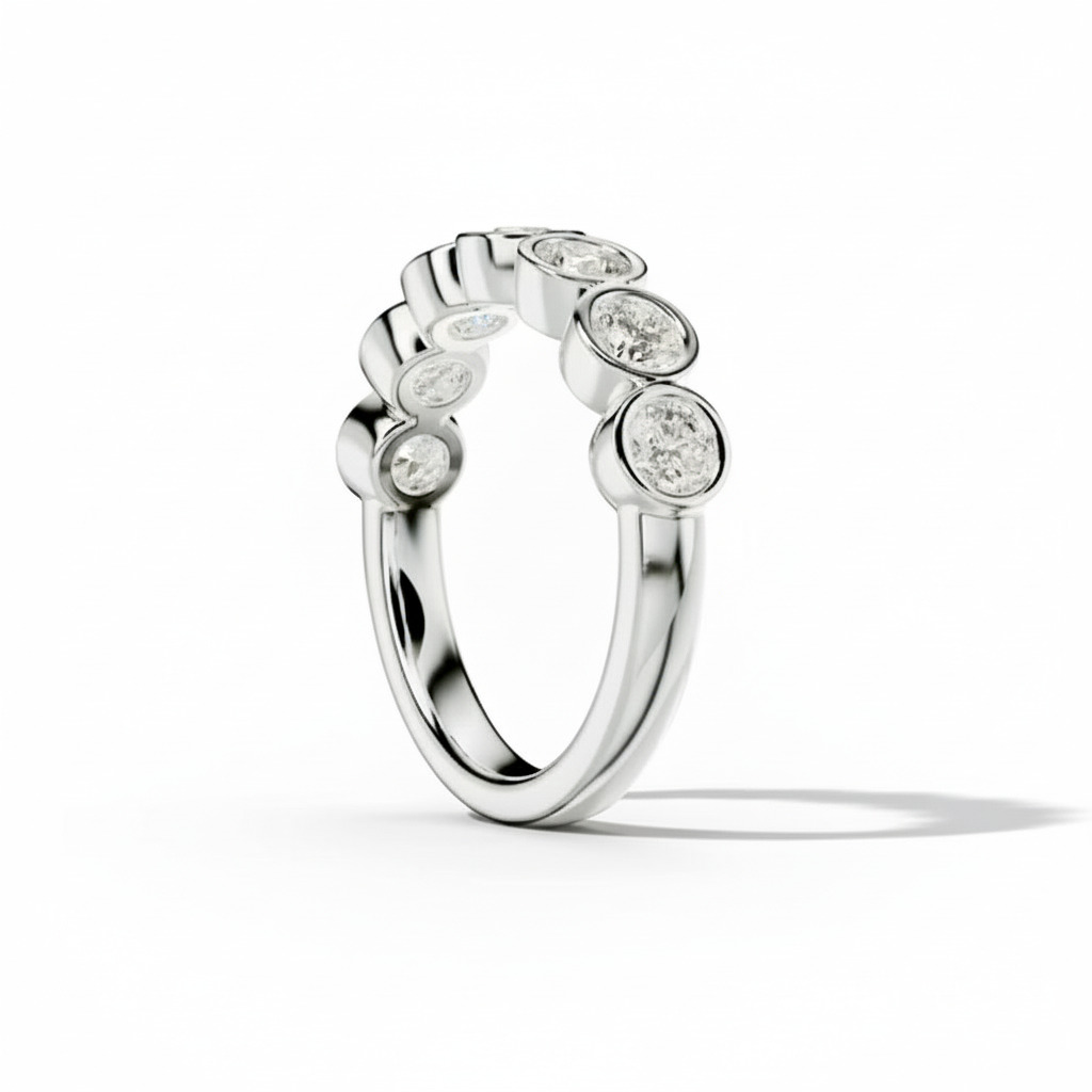 Bezel Set Round Cut VVS Moissanite Wedding Band Bezel Set Round Cut VVS Moissanite Wedding Band