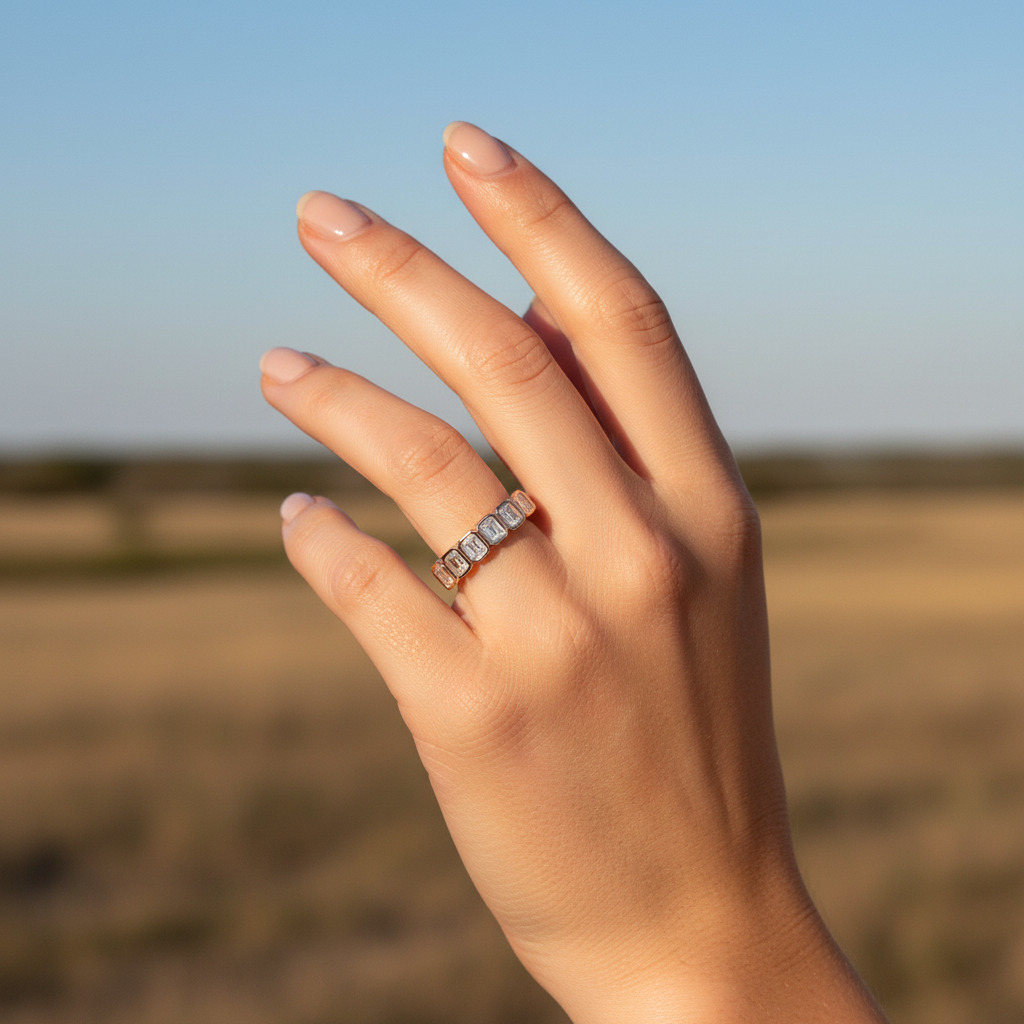 Bezel Set Emerald Cut VVS Moissanite Wedding Band Bezel Set Emerald Cut VVS Moissanite Wedding Band