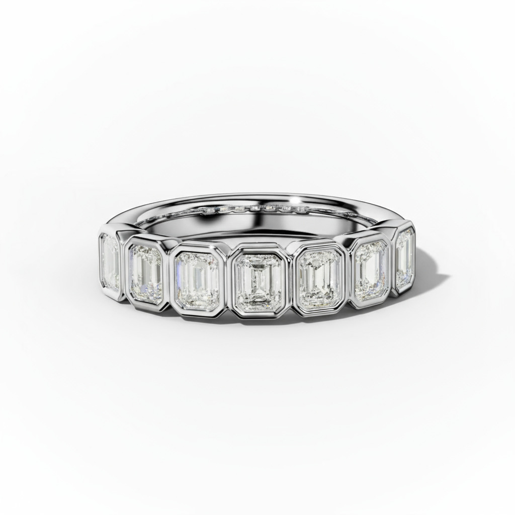 Bezel Set Emerald Cut VVS Moissanite Wedding Band Bezel Set Emerald Cut VVS Moissanite Wedding Band