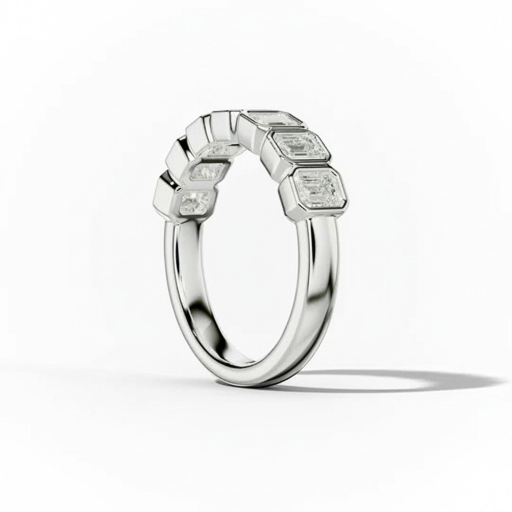 Bezel Set Emerald Cut VVS Moissanite Wedding Band Bezel Set Emerald Cut VVS Moissanite Wedding Band