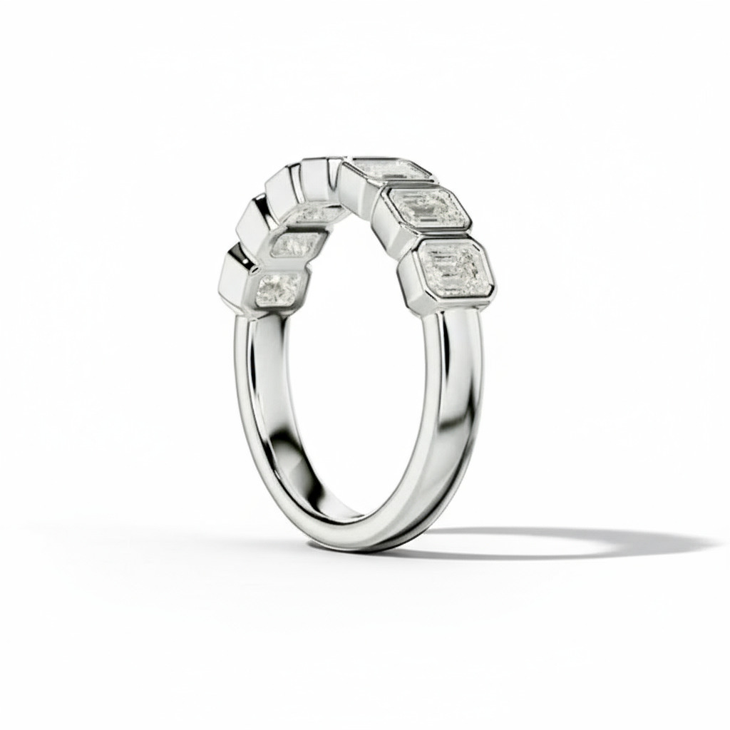 Bezel Set Emerald Cut VVS Moissanite Wedding Band Bezel Set Emerald Cut VVS Moissanite Wedding Band