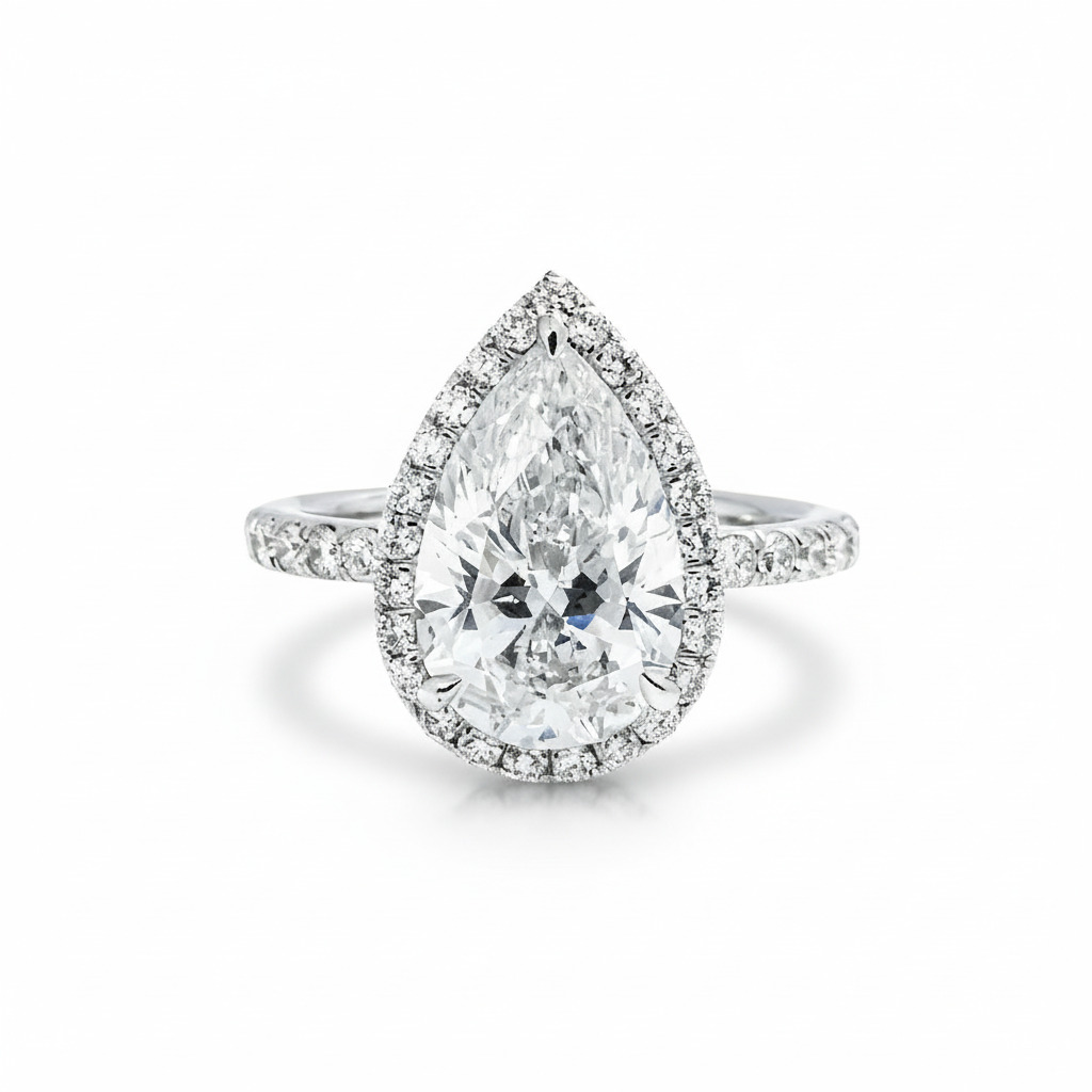 4.95CT Pear Cut VVS Moissanite Halo Engagement Ring