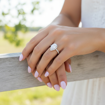 4.95CT Pear Cut VVS Moissanite Halo Engagement Ring