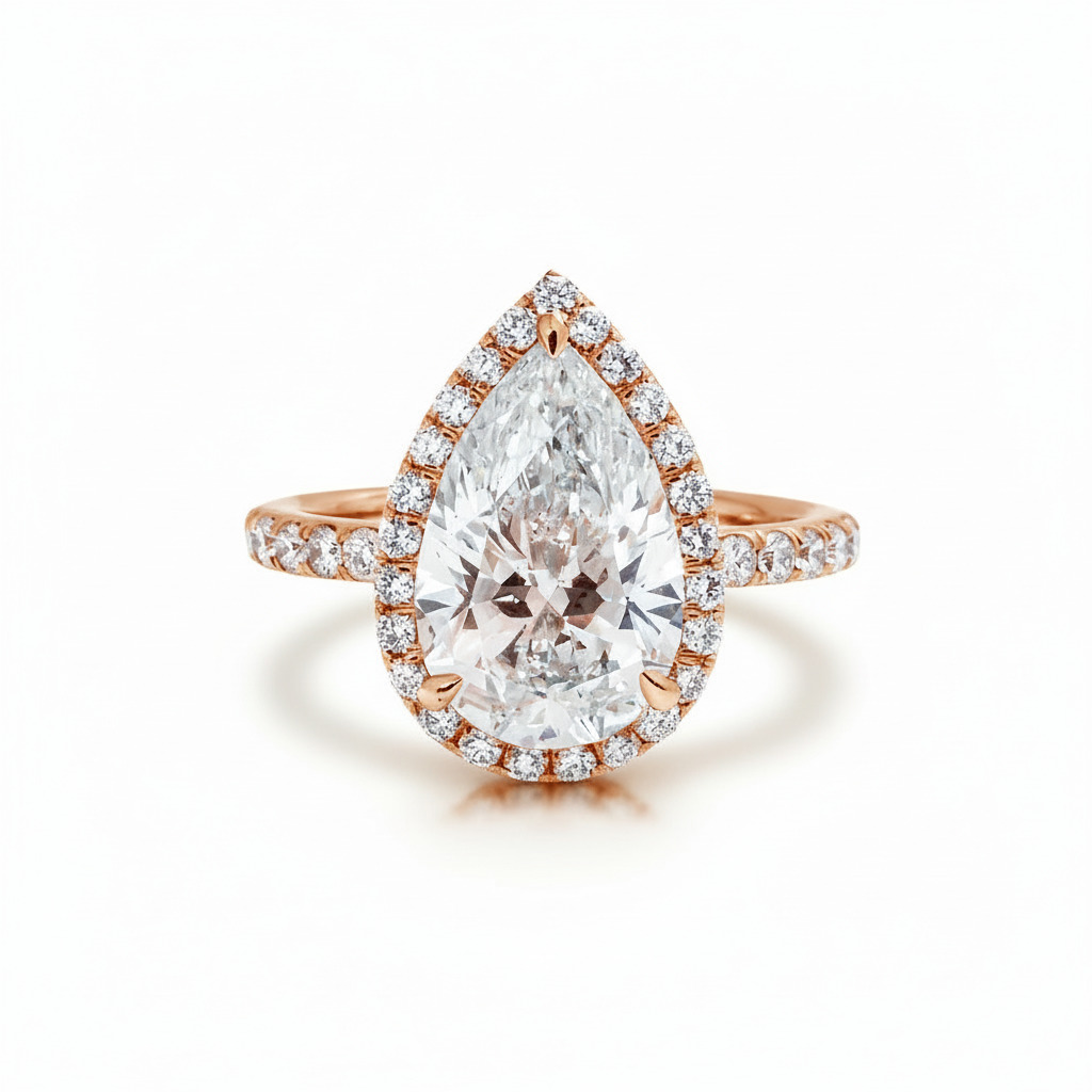 4.95CT Pear Cut VVS Moissanite Halo Engagement Ring